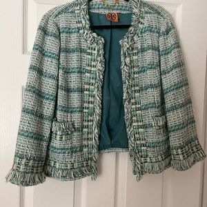 Tory Burch Curtis Embellished Tweed Jacket with beaded detail